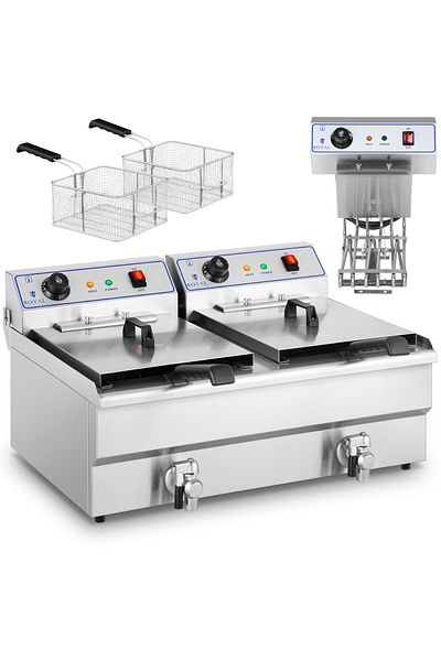 Royal Catering Friteuză dublă cu două camere și robinete 400V - 2x10L