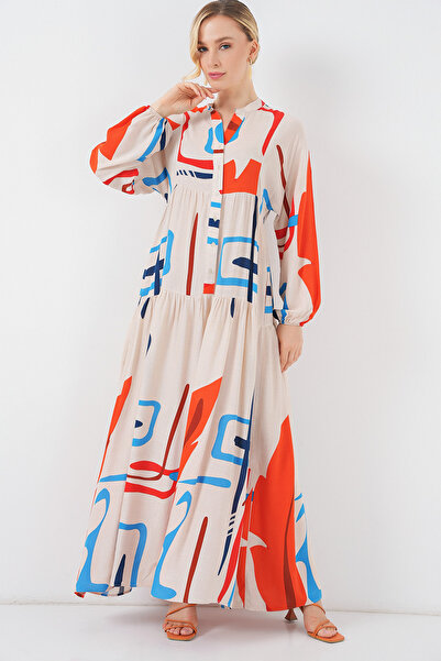 Bigdart Women's Patterned Long Hijab Dress 2585 - Orange