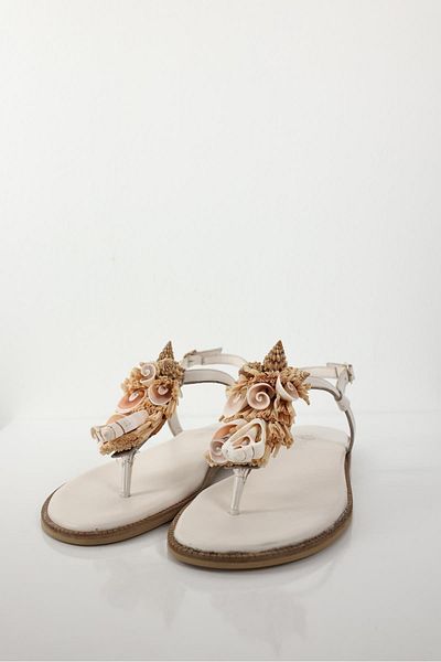 5in1Canpolat Beige Seashell Leather Sandals 244