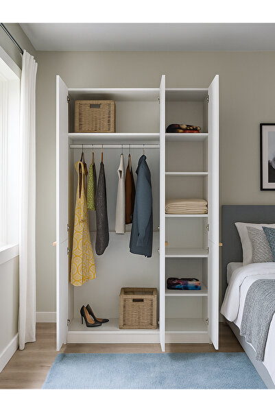 dorpek Cosmos 6 Raflı 3 Kapaklı Gardırop - 210 cm Y, 125 cm G - Genç Odası ve Yatak Odası Gardırop