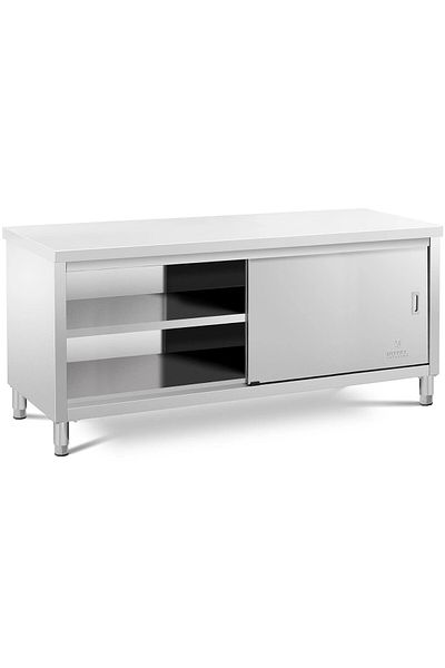 Royal Catering Stół blat roboczy centralny z szafką drzwi suwane 200 x 60 x 85.5 cm