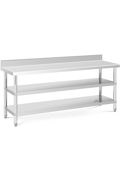 Royal Catering Stół blat roboczy stalowy nierdzewny przyścienny z rantem 2 półki 200x60cm