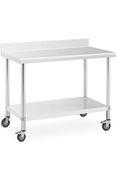 Royal Catering Stół blat roboczy przyścienny z rantem na kółkach 1 półka 120 x 60 cm do 158 kg