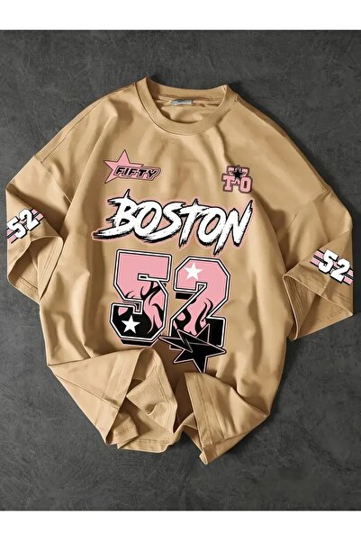 LAND MODA Boston 52 Graphic T-Shirt - Λευκό μπλουζάκι σε στυλ Streetwear, Εκτ...