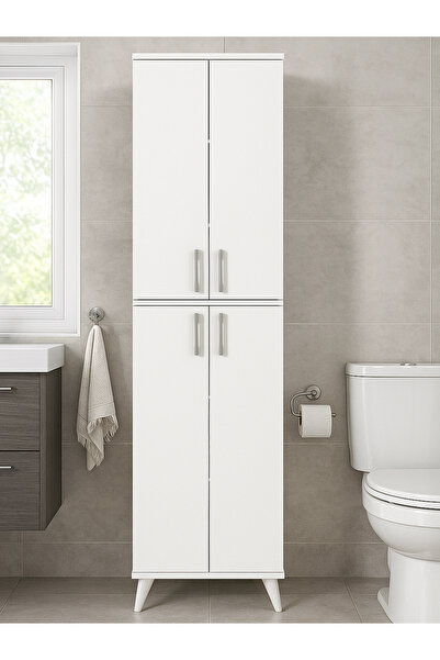 dorpek Nappa Çok Amaçlı Dolap 6 Raflı Mutfak Dolabı 4 Kapaklı Kiler Dolabı Beyaz