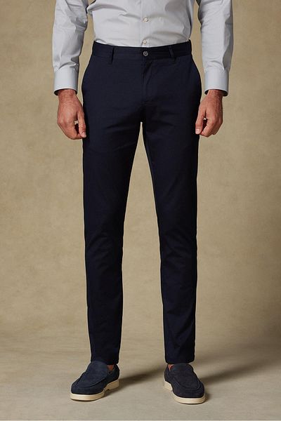 Abbate Chino Twill Cotton Blend Slim Fit Navy Blue Men's Straight Trousers
