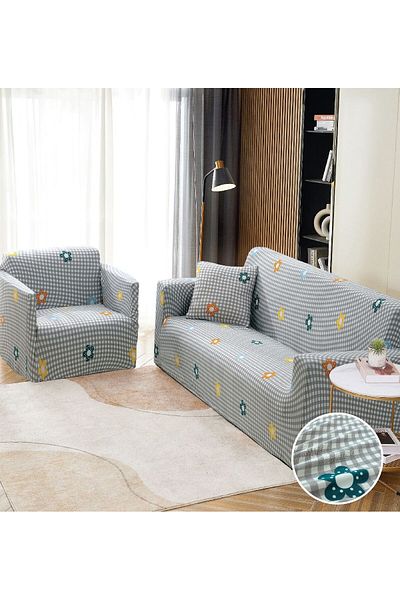 trendyhome Elastic Armrest Cover, 2-Seater Sofa, Poppies, Grey/White, J11213