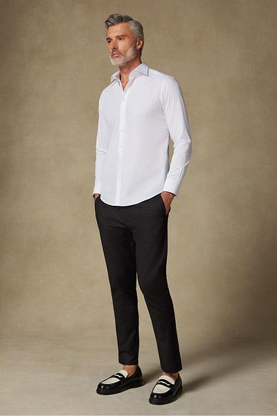 Abbate Soft Woven Cotton Blend Tailored Fit Black Men's Straight Trousers