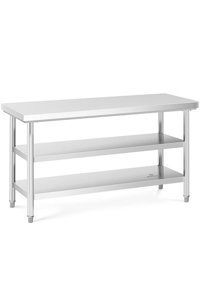 Royal Catering Stół blat roboczy stalowy nierdzewny z 2 półkami 150x60cm