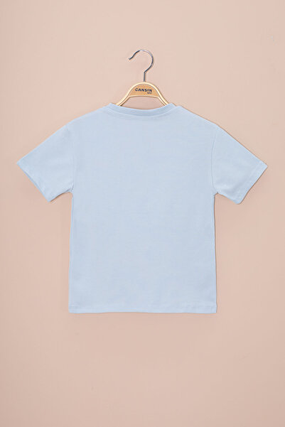 Cansın Mini Μπλε μπλουζάκι με στάμπα αυτοκινήτου με λεπτομέρεια για αγόρι με λαιμόκοψη 20959