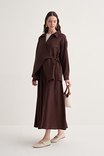 EBU Prive Γυναικείο κιμονό από βαμβακερό κολάρο Cupra, καφέ βαθύ χρώμα