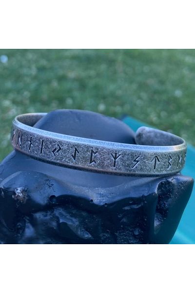 Viking Nordic Mythology Runic Alphabet Vegvisir Adjustable Tarnish&Rustproof 316L Steel Bracelet