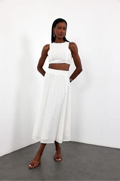 5in1Canpolat White Fisto Blouse Skirt Suit 00531