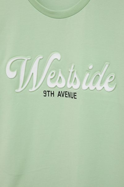 Cansın Mini Tricou pentru fete cu decolteu cu litere în relief Green West Side 20974