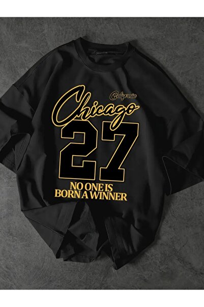 LAND MODA Tricou cu imprimeu grafic Chicago 27 pentru bărbați - Design de cam...