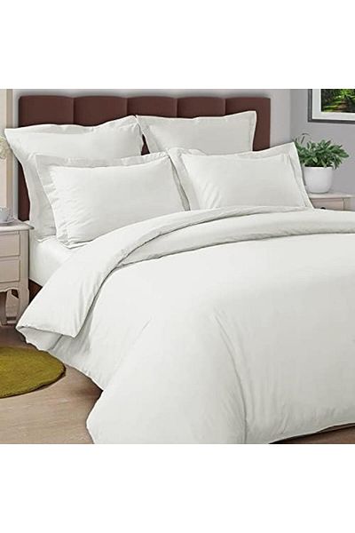 INFINI HOMES Soft 100% Microfiber White Duvet Cover & Bedsheet Set with 4 Pillow Case for Home & Lux