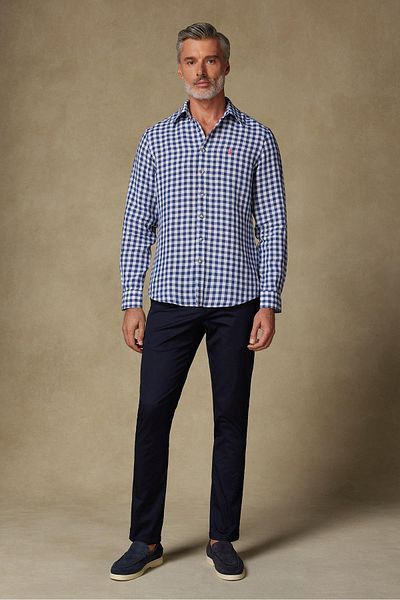 Abbate Chino Twill Cotton Blend Slim Fit Navy Blue Men's Straight Trousers