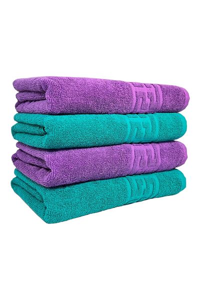 OEM Set 4 Towels Green, Purple 70x140cm 100% Cotton 550g