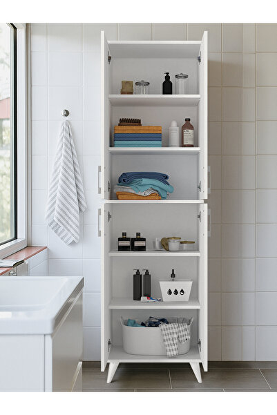 dorpek Nappa Çok Amaçlı Dolap 6 Raflı Mutfak Dolabı 4 Kapaklı Kiler Dolabı Beyaz