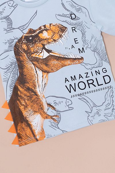 Cansın Mini Tricou pentru băieți cu decolteu cu imprimeu dinozaur albastru 20950