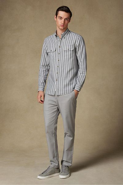 Abbate Soft Woven Cotton Blend Tailored Fit Gray Men's Straight Trousers