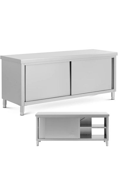 Royal Catering Stół blat roboczy centralny z szafką przelotową STAL 200 x 70 cm