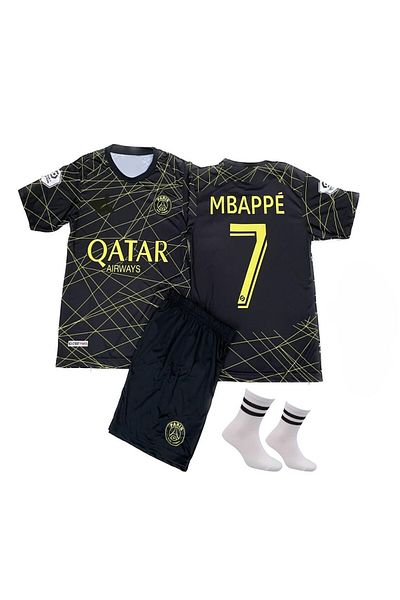 rüya vadisi Copy - 22/23 Season Psg. Mbappe Special Design Black-Gold Kids Football Jersey 3 Pieces