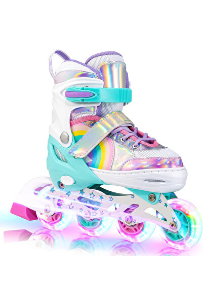 Elindor Patine cu rotile reglabile pentru copii și adulți, roți din silicon l...