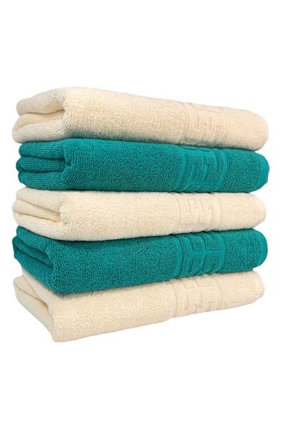 Plush Set 5 Towels, Cream, Green 100% Cotton 550gr, 50x90cm