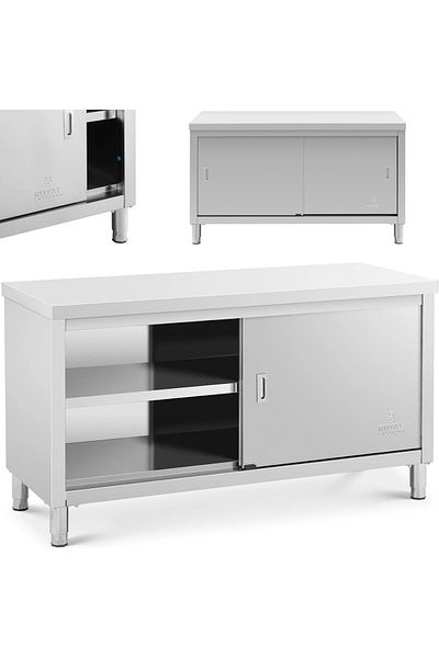Royal Catering Stół blat roboczy centralny z szafką drzwi suwane 150 x 60 x 85 cm