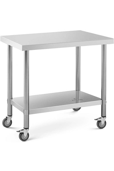 Royal Catering Stół blat roboczy na kółkach 2 poziomy 60 x 90 cm STAL do 145 kg
