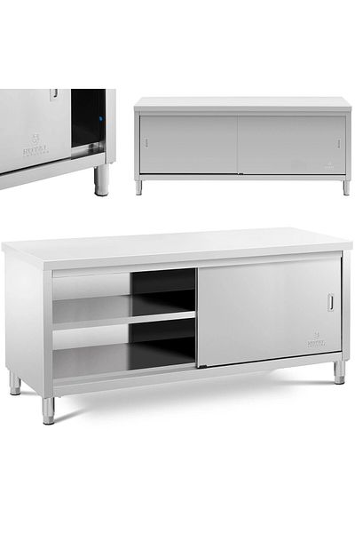 Royal Catering Stół blat roboczy centralny z szafką drzwi suwane 200 x 60 x 85.5 cm