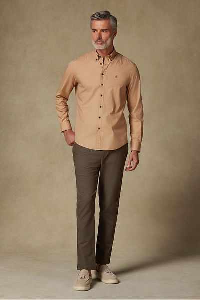 Abbate Soft Woven Cotton Blend Tailored Fit Khaki Men's Straight Trousers