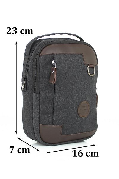 KAFF Black Multi-Eye Waterproof Canvas Fabric Men's Cross Bodybag Shoulder and Chest Bag