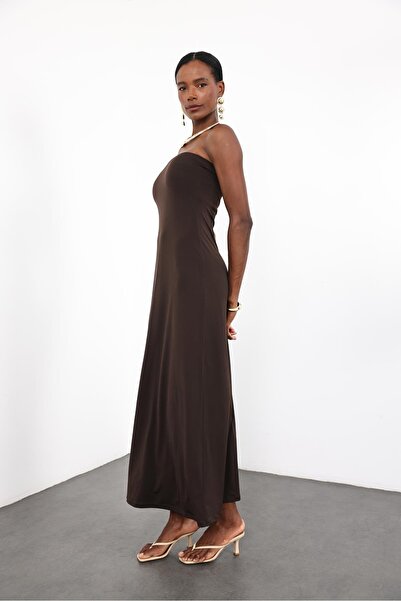 5in1Canpolat Bitter Brown Strapless Bodycon Dress