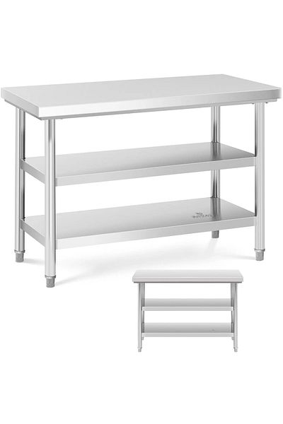 Royal Catering Stół blat roboczy centralny stalowy 3 poziomy 120 x 60 cm do 600 kg