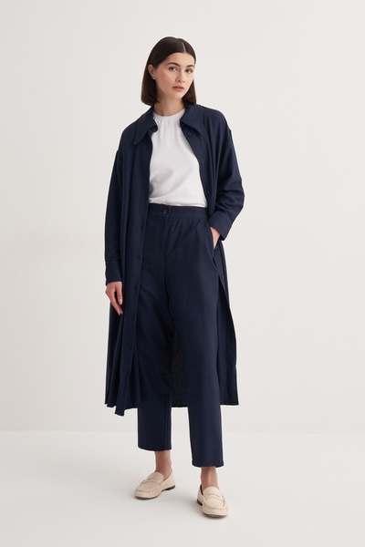 EBU Prive Γυναικείο φόρεμα Cupra Flowy Cotton oversized Long Shirt Navy Blue