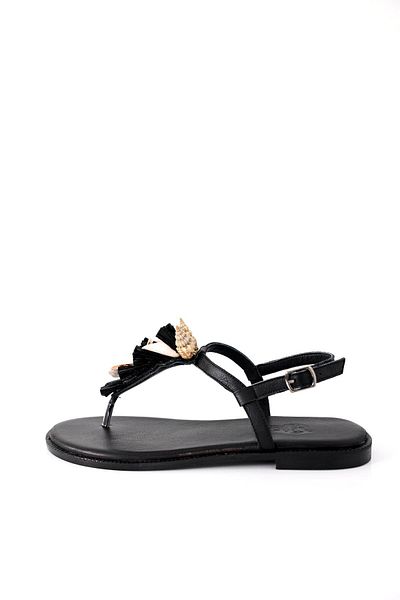 5in1Canpolat Black Seashell Leather Sandals 244