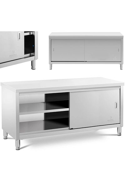 Royal Catering Stół blat roboczy centralny z szafką drzwi suwane 180 x 60 x 85 cm