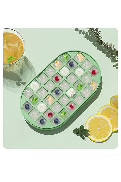 COOYA Ice Cube Trays,72Pcs square ice cube mold with Lid and Bin,Easy Release & Safety material (Green)