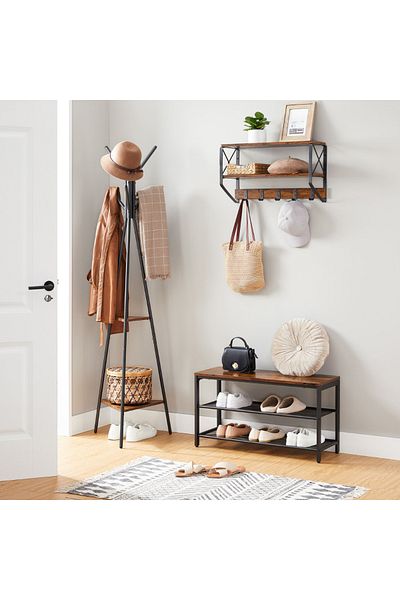 Choice Metal clothes hanger with two wooden shelves