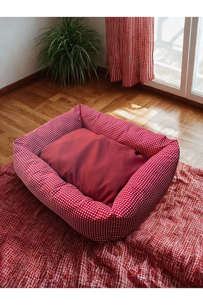 PET-LUİN Shadow Premium Cat and Dog Bed Square Patterned Soft Silicone Filled Washable