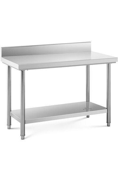 Royal Catering Stół blat roboczy stalowy nierdzewny przyścienny z rantem i półką 120x60cm