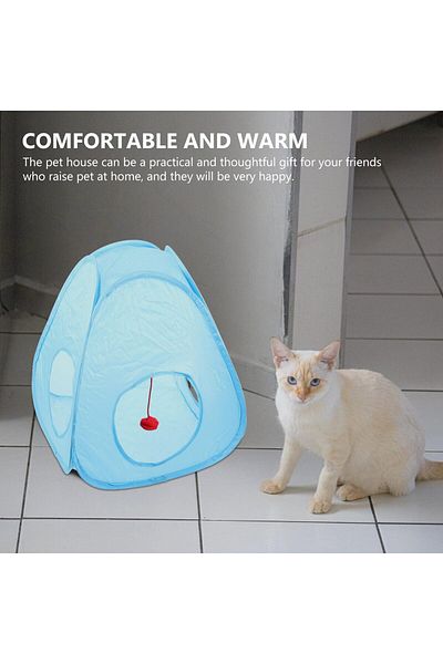 COOYA 13pcs Folding Cat Tent Indoor Interactive Play Area with Feather Toys for Kitty Kitten,Blue