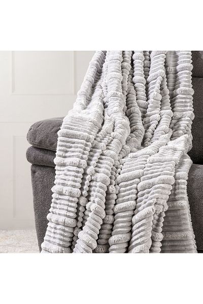 Boutique Blanche Contrast ribs jacquard flannel blanket 150*200cm gray