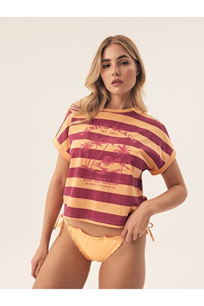 Bloovii Tricou de vară pentru femei, cu dungi, mânecă scurtă, supradimensiona...