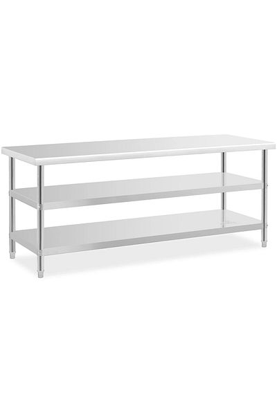 Royal Catering Stół do kuchni z 2 półkami stalowy nierdzewny 200 x 70cm