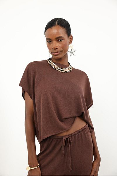 5in1Canpolat Brown Knitwear Blouse Trousers Set 16880