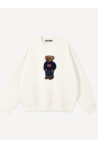 Mad&Calf Unisex Teddy Boy εμπριμέ με λαιμόκοψη Oversize φούτερ
