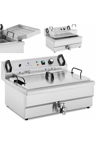 Royal Catering Friteuză de gogoși cu pește și cartofi prăjiți și scurgător, 3000 W, 16 L, 230 V